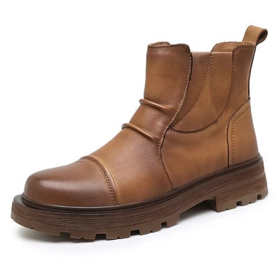 Ανδρικές επίσημες δερμάτινες μπότες Χειμερινά υπαίθρια casual παπούτσια Πλατφόρμας Μπότες αστράγαλο Πολυτελής μπότα μοτοσυκλέτας Chelsea Boots