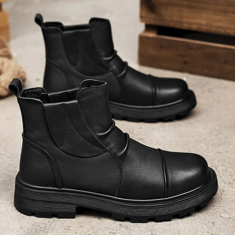 Ανδρικές επίσημες δερμάτινες μπότες Χειμερινά υπαίθρια casual παπούτσια Πλατφόρμας Μπότες αστράγαλο Πολυτελής μπότα μοτοσυκλέτας Chelsea Boots