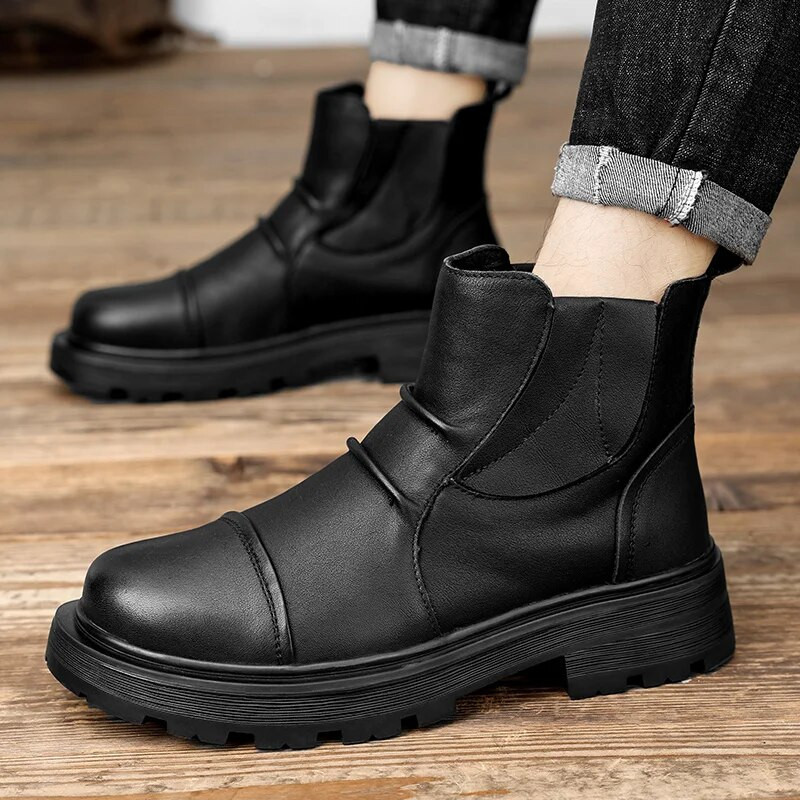 Ανδρικές επίσημες δερμάτινες μπότες Χειμερινά υπαίθρια casual παπούτσια Πλατφόρμας Μπότες αστράγαλο Πολυτελής μπότα μοτοσυκλέτας Chelsea Boots