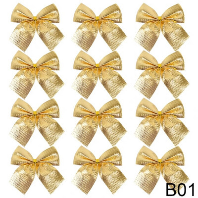 12/24 τμχ Μίνι φιόγκοι Χριστουγεννιάτικες διακοσμήσεις γάμου για το σπίτι Χρυσό κόκκινο παπιγιόν Χριστουγεννιάτικα στολίδια DIY Δώρο Συσκευασία Φιόγκοι Διακόσμηση