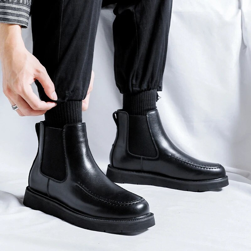 Luksusa vīriešu biznesa zābaki ziemas āra ādas formālie zābaki Augstas kvalitātes kleita puszābaki vīriešiem ikdienas Chelsea zābaki 2023