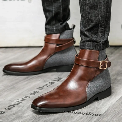 Ziemas motocikla zābaki Eleganti Chelsea zābaki Ādas vīriešu pievelkamie zābaki Svinīgi zābaki Modelis Modes šovs MAN BOOT