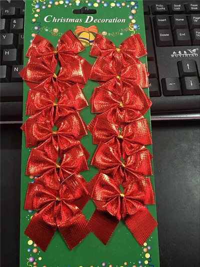 12 τμχ Χριστουγεννιάτικες φιόγκοι Κορδέλα Χριστουγεννιάτικο δέντρο Φιόγκος Κρεμαστό Στολίδι Φιόγκος για Χριστουγεννιάτικα στεφάνια Πρωτοχρονιάτικα είδη περιτυλίγματος