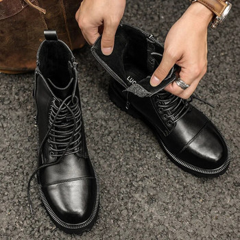 A021 Европейски американски винтидж мъжки обувки с цип и кръгли пръсти Модни ботуши за катерене Мъжки зимни обувки за открито