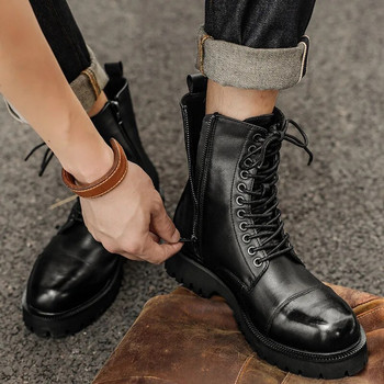 A021 Европейски американски винтидж мъжки обувки с цип и кръгли пръсти Модни ботуши за катерене Мъжки зимни обувки за открито