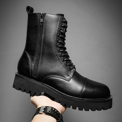 A021 Európai-amerikai vintage férfi lábbeli kerek orrú cipzáras divat hegymászó csizma férfi téli cipő kültéri