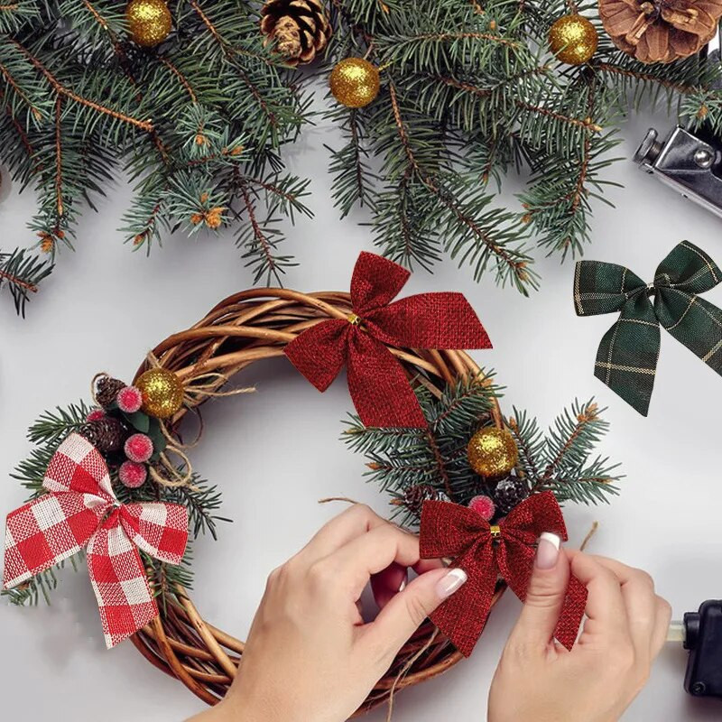 20/10gb Mini Ziemassvētku bantīšu rotājumi Ziemassvētku eglītes iekaramie rotājumi DIY vainags Bowknot Ziemassvētku ballītes dāvanu kastītes Loku dekors