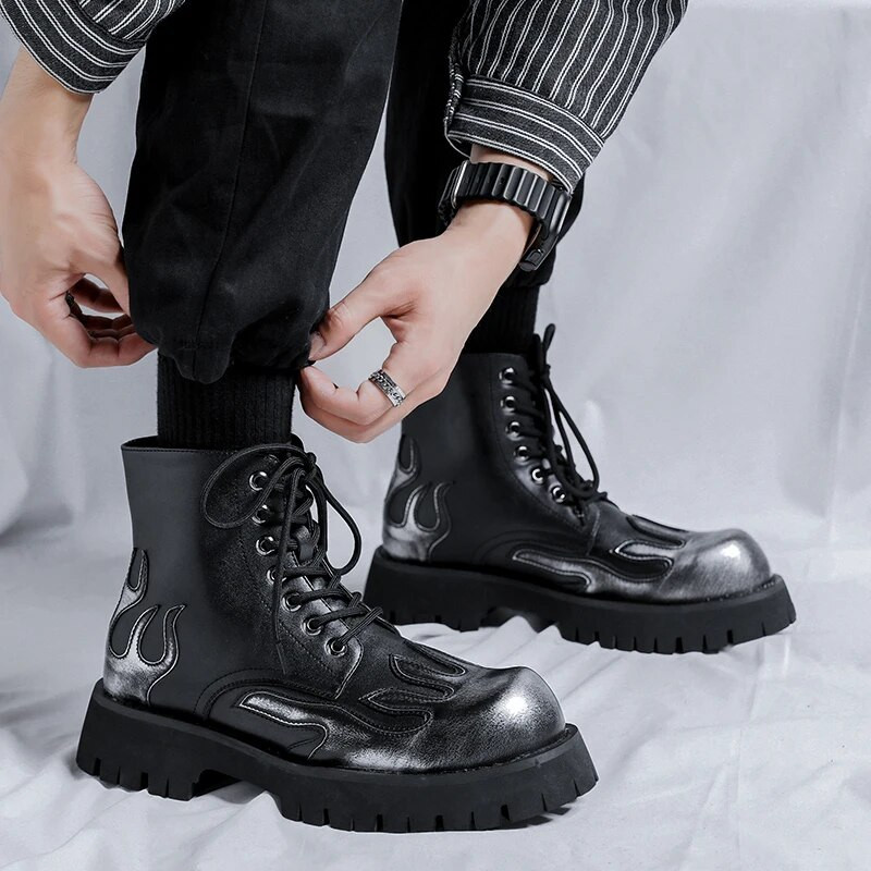 Τάσεις της μόδας Lace-Up Ankle Boots Ανδρικές μπότες εργασίας άνετες μοτοσικλέτας Mesn Soft Leather Wearable Working Outdoor Ανδρικές μπότες
