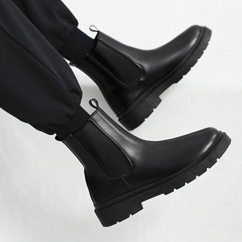Ръчно изработени мъжки ботуши Челси Черни високи обувки Мъжки бизнес официални обувки Къси обувки за ходене Устойчиви на износване плюшени топли обувки
