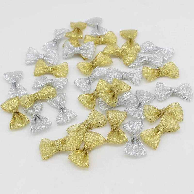 50/100 tk 15mm-30mm kullast ja hõbedast käsitsi valmistatud lindist vibud käsitööks Pulmakutse Dekoratiivsed kaunistused Scrapbooking