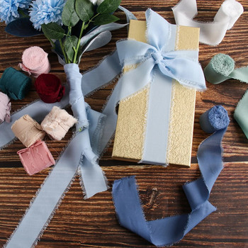 4CM*5M Ръчно изработена сатенена шифонова копринена панделка с протрити ръбове за сватбена покана Опаковане на букети Декорации за рожден ден Подаръци