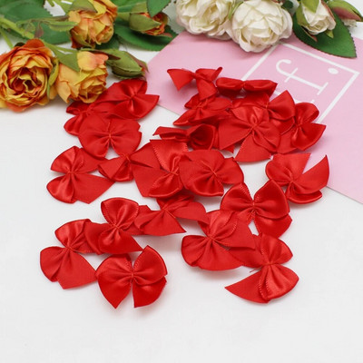 50 gab. Roku darbs Mini satīna lentes bantes Ziemassvētkiem Bowknot Dāvanu bantes amatniecībai Ziedu kāzu bantes dzimšanas dienas DIY ballītes dekorēšana
