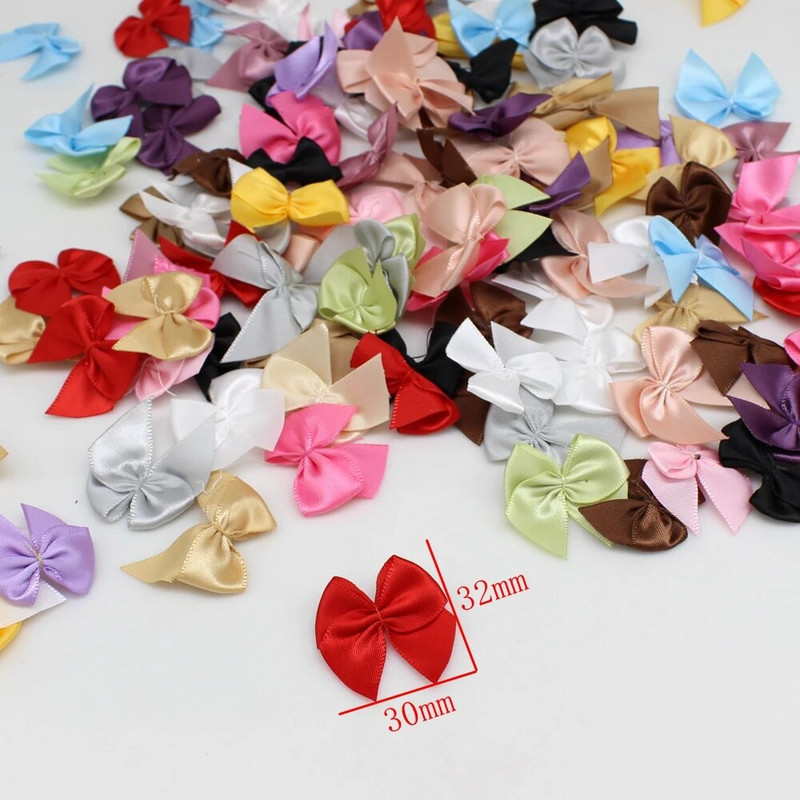 50 gab. Roku darbs Mini satīna lentes bantes Ziemassvētkiem Bowknot Dāvanu bantes amatniecībai Ziedu kāzu bantes dzimšanas dienas DIY ballītes dekorēšana