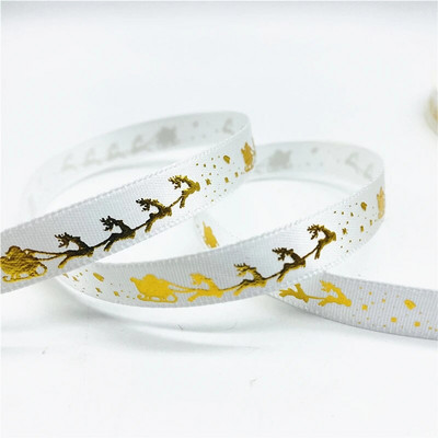 5 jardi/partija 10 mm Ziemassvētku lente, apdrukāta Ziemassvētku grosgrain lente rokām darināta dizaina Ziemassvētku dekorēšanai, DIY dāvanu iesaiņošanai