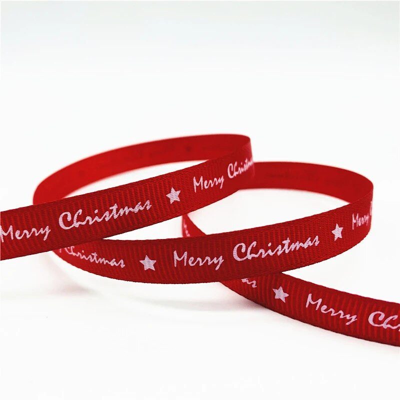 5 jardi/partija 10 mm Ziemassvētku lente, apdrukāta Ziemassvētku grosgrain lente rokām darināta dizaina Ziemassvētku dekorēšanai, DIY dāvanu iesaiņošanai