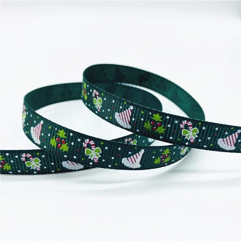 5 jardi/partija 10 mm Ziemassvētku lente, apdrukāta Ziemassvētku grosgrain lente rokām darināta dizaina Ziemassvētku dekorēšanai, DIY dāvanu iesaiņošanai