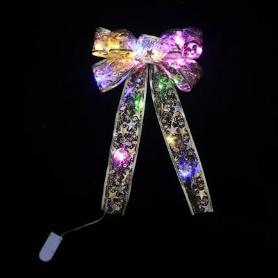 35 cm suured jõuluvibud Hõõguvad vibu, hõbedase trükiga vibu koos LED-valgustitega Jõuludeks käsitöö kingitus vibu kaunistamiseks jõulutarbed