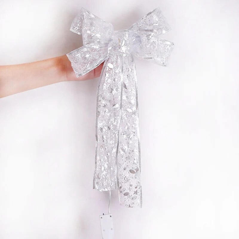 35 cm suured jõuluvibud Hõõguvad vibu, hõbedase trükiga vibu koos LED-valgustitega Jõuludeks käsitöö kingitus vibu kaunistamiseks jõulutarbed