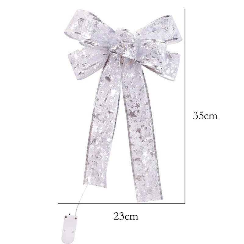 35 cm suured jõuluvibud Hõõguvad vibu, hõbedase trükiga vibu koos LED-valgustitega Jõuludeks käsitöö kingitus vibu kaunistamiseks jõulutarbed