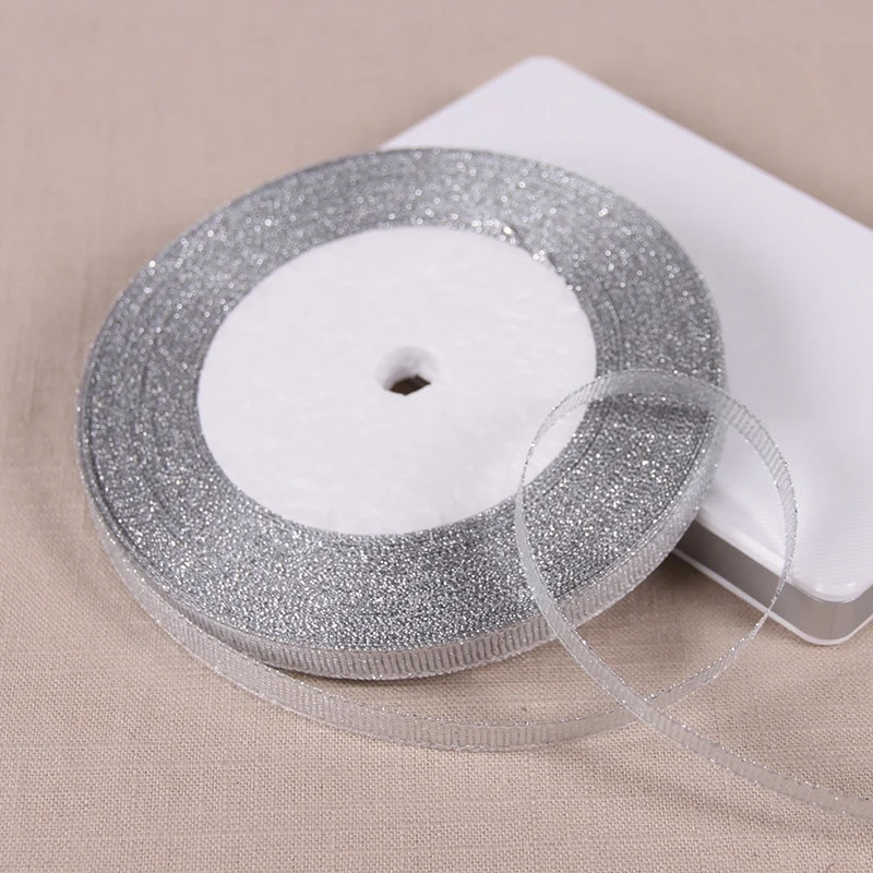 25 jardi 6 mm sudraba zelta mirdzoši mirdzoši zīda satīna lentes ballīte mājas kāzu dekorēšanai dāvanu iesaiņošanai Ziemassvētku Helovīnam, DIY materiāls
