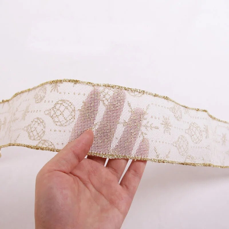 Vânzări fierbinți 2m DIY Decorat Glitter Ribbon Fulg de zăpadă de aur Panglică de in Panglici decorative pentru artizanat Bowknot Decor de Crăciun