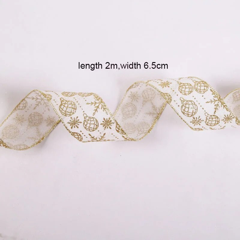 Vânzări fierbinți 2m DIY Decorat Glitter Ribbon Fulg de zăpadă de aur Panglică de in Panglici decorative pentru artizanat Bowknot Decor de Crăciun