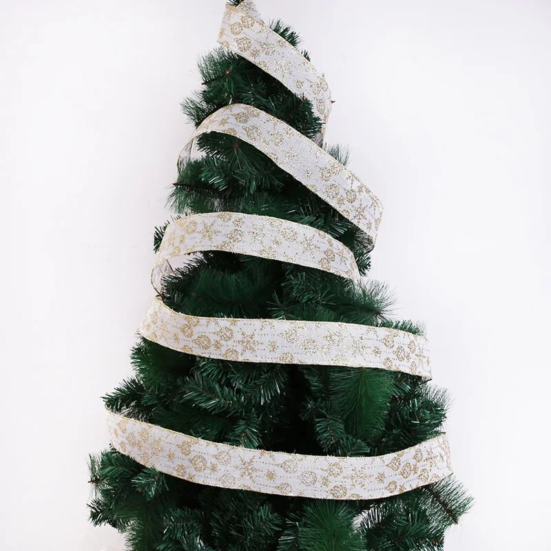 Vânzări fierbinți 2m DIY Decorat Glitter Ribbon Fulg de zăpadă de aur Panglică de in Panglici decorative pentru artizanat Bowknot Decor de Crăciun