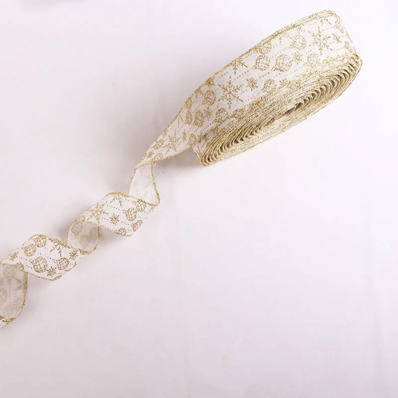 Vânzări fierbinți 2m DIY Decorat Glitter Ribbon Fulg de zăpadă de aur Panglică de in Panglici decorative pentru artizanat Bowknot Decor de Crăciun