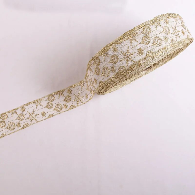 Vânzări fierbinți 2m DIY Decorat Glitter Ribbon Fulg de zăpadă de aur Panglică de in Panglici decorative pentru artizanat Bowknot Decor de Crăciun