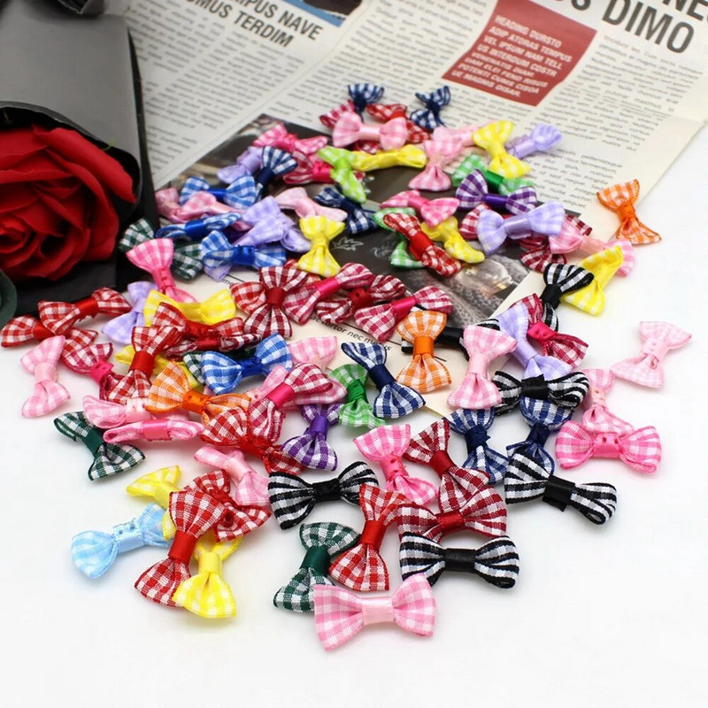 50/100gab 15-30mm Mini lentes tauriņš Krāsainas lentes bantes Maza izmēra poliestera satīna lentes tauriņš DIY Amatniecības dekorēšana