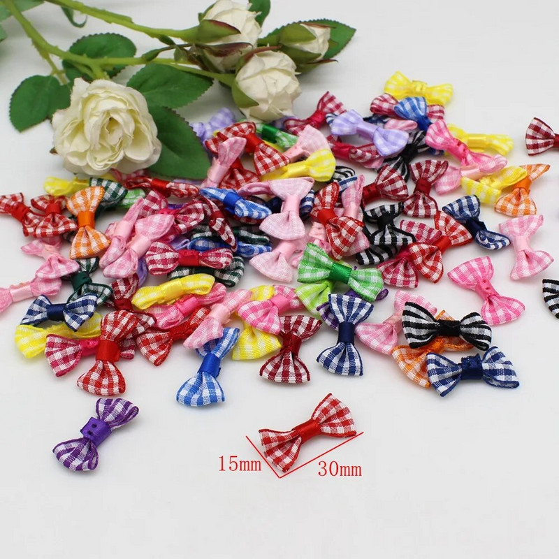 50/100gab 15-30mm Mini lentes tauriņš Krāsainas lentes bantes Maza izmēra poliestera satīna lentes tauriņš DIY Amatniecības dekorēšana