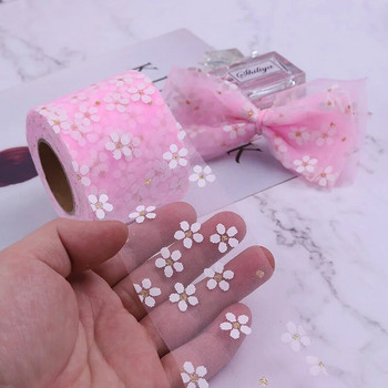 6cm 5 Yards Floret Tulle Roll Daisy Ribbon DIY Χειροποίητο χειροποίητο στολίδι για τα μαλλιά Baking Blossoms Cherry Printed Mesh Supplies