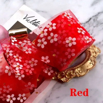 6 cm 5 jardi flora tilla margrietiņas lentes rullītis DIY rokām darināts matu rotājums cepšanai ar ķiršu ziediem, apdrukāta tīkla auduma piederumi