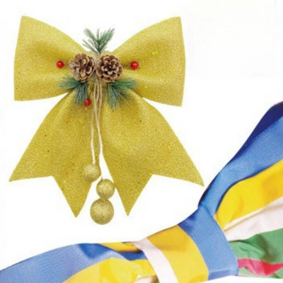 25x30cm Ziemassvētku liela, sarkana zelta mirdzoša mirdzoša bantīte Ziemassvētku eglītes rotājums, ar rokām darināts Ziemassvētku ornaments