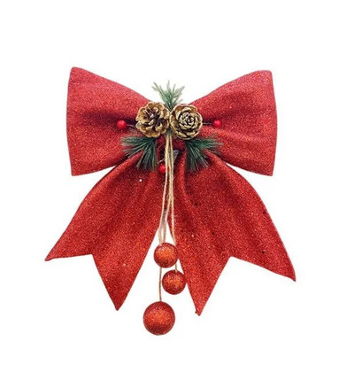 25x30cm Ziemassvētku liela, sarkana zelta mirdzoša mirdzoša bantīte Ziemassvētku eglītes rotājums, ar rokām darināts Ziemassvētku ornaments