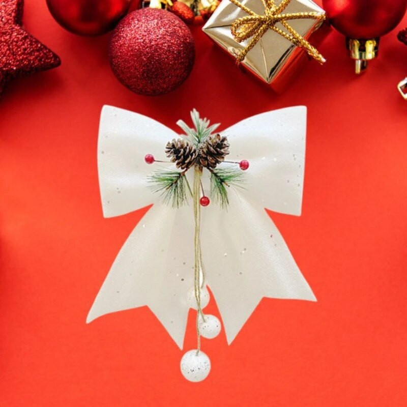 25x30cm Ziemassvētku liela, sarkana zelta mirdzoša mirdzoša bantīte Ziemassvētku eglītes rotājums, ar rokām darināts Ziemassvētku ornaments