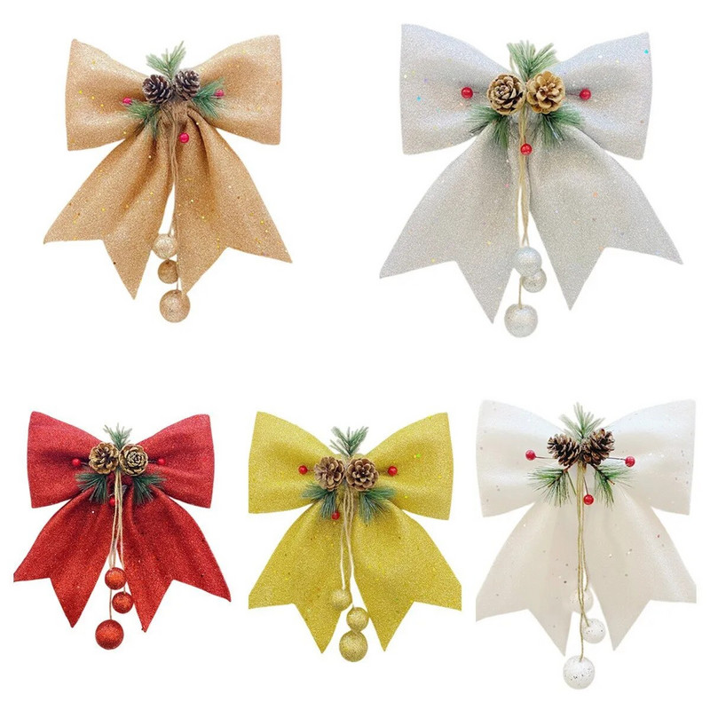 25x30cm Ziemassvētku liela, sarkana zelta mirdzoša mirdzoša bantīte Ziemassvētku eglītes rotājums, ar rokām darināts Ziemassvētku ornaments