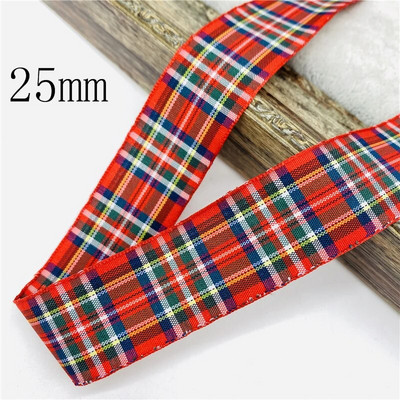 5υάρδες/Παρτίδα 10mm 25mm Πολυεστερική καρό κορδέλα Χριστουγεννιάτικη κορδέλα για χειροποίητο φιόγκο Χριστουγεννιάτικα διακοσμητικά DIY Συσκευασία δώρου