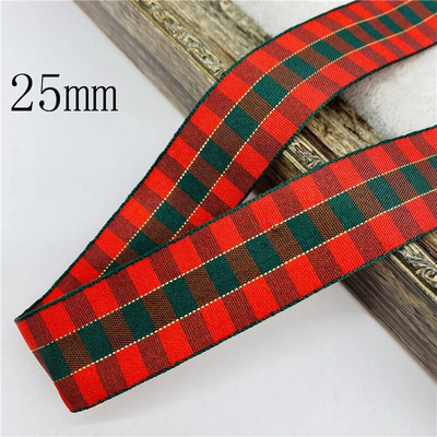 5υάρδες/Παρτίδα 10mm 25mm Πολυεστερική καρό κορδέλα Χριστουγεννιάτικη κορδέλα για χειροποίητο φιόγκο Χριστουγεννιάτικα διακοσμητικά DIY Συσκευασία δώρου