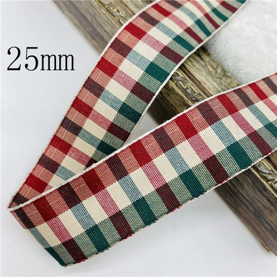 5υάρδες/Παρτίδα 10mm 25mm Πολυεστερική καρό κορδέλα Χριστουγεννιάτικη κορδέλα για χειροποίητο φιόγκο Χριστουγεννιάτικα διακοσμητικά DIY Συσκευασία δώρου