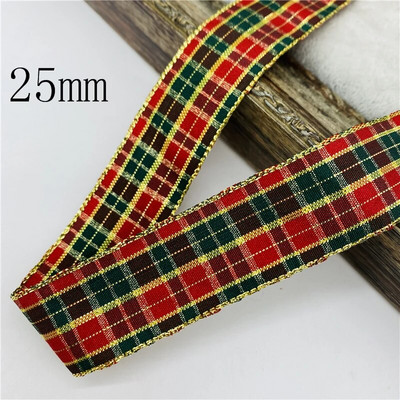 5υάρδες/Παρτίδα 10mm 25mm Πολυεστερική καρό κορδέλα Χριστουγεννιάτικη κορδέλα για χειροποίητο φιόγκο Χριστουγεννιάτικα διακοσμητικά DIY Συσκευασία δώρου