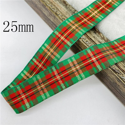 5υάρδες/Παρτίδα 10mm 25mm Πολυεστερική καρό κορδέλα Χριστουγεννιάτικη κορδέλα για χειροποίητο φιόγκο Χριστουγεννιάτικα διακοσμητικά DIY Συσκευασία δώρου