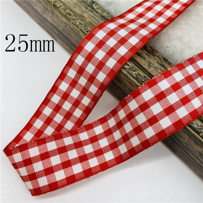 5υάρδες/Παρτίδα 10mm 25mm Πολυεστερική καρό κορδέλα Χριστουγεννιάτικη κορδέλα για χειροποίητο φιόγκο Χριστουγεννιάτικα διακοσμητικά DIY Συσκευασία δώρου