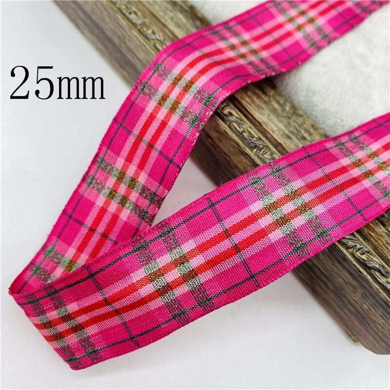 5υάρδες/Παρτίδα 10mm 25mm Πολυεστερική καρό κορδέλα Χριστουγεννιάτικη κορδέλα για χειροποίητο φιόγκο Χριστουγεννιάτικα διακοσμητικά DIY Συσκευασία δώρου
