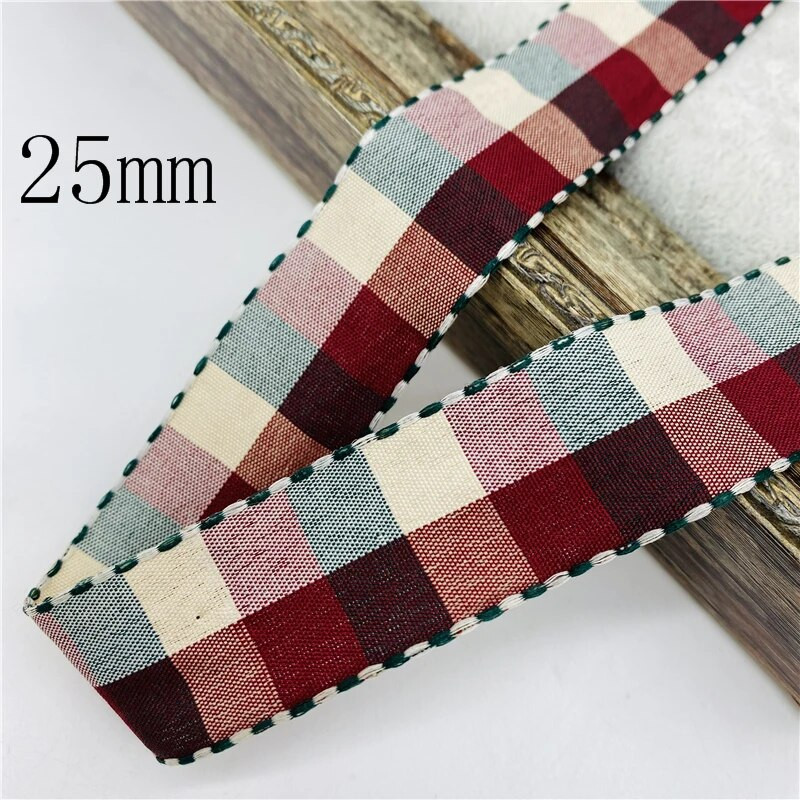 5υάρδες/Παρτίδα 10mm 25mm Πολυεστερική καρό κορδέλα Χριστουγεννιάτικη κορδέλα για χειροποίητο φιόγκο Χριστουγεννιάτικα διακοσμητικά DIY Συσκευασία δώρου