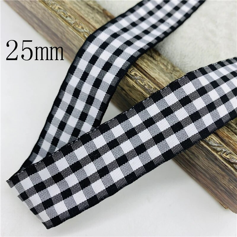 5υάρδες/Παρτίδα 10mm 25mm Πολυεστερική καρό κορδέλα Χριστουγεννιάτικη κορδέλα για χειροποίητο φιόγκο Χριστουγεννιάτικα διακοσμητικά DIY Συσκευασία δώρου