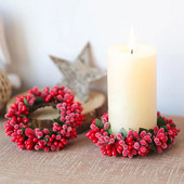 Christmas Candle Garland Simulated Berry Xmas Wreath Candleholder Mini candle Ring for Wedding Party Τραπεζαρία σαλονιού