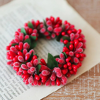 Christmas Candle Garland Simulated Berry Xmas Wreath Candleholder Mini candle Ring for Wedding Party Τραπεζαρία σαλονιού