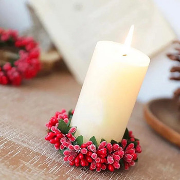 Коледна свещ гирлянда Симулиран Бери Коледен венец Свещник Мини пръстен за свещи за сватбено тържество Хол Трапезна маса