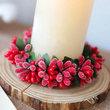 Коледна свещ гирлянда Симулиран Бери Коледен венец Свещник Мини пръстен за свещи за сватбено тържество Хол Трапезна маса